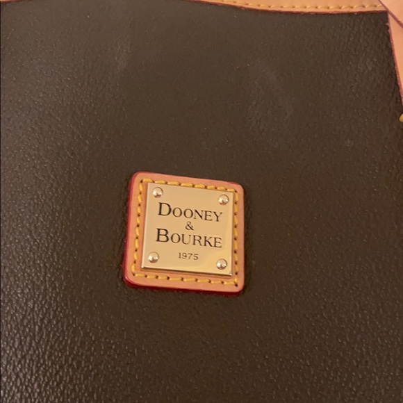 shopper tote. brown/ leather handles. Red inside - Picture 2 of 6